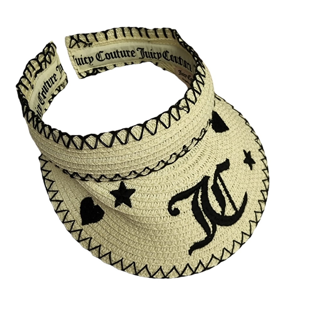 JUICY COUTURE Straw Sun Visor Embroidered Logo Y2K Tennis Beach Vacation Hat - Picture 3 of 10